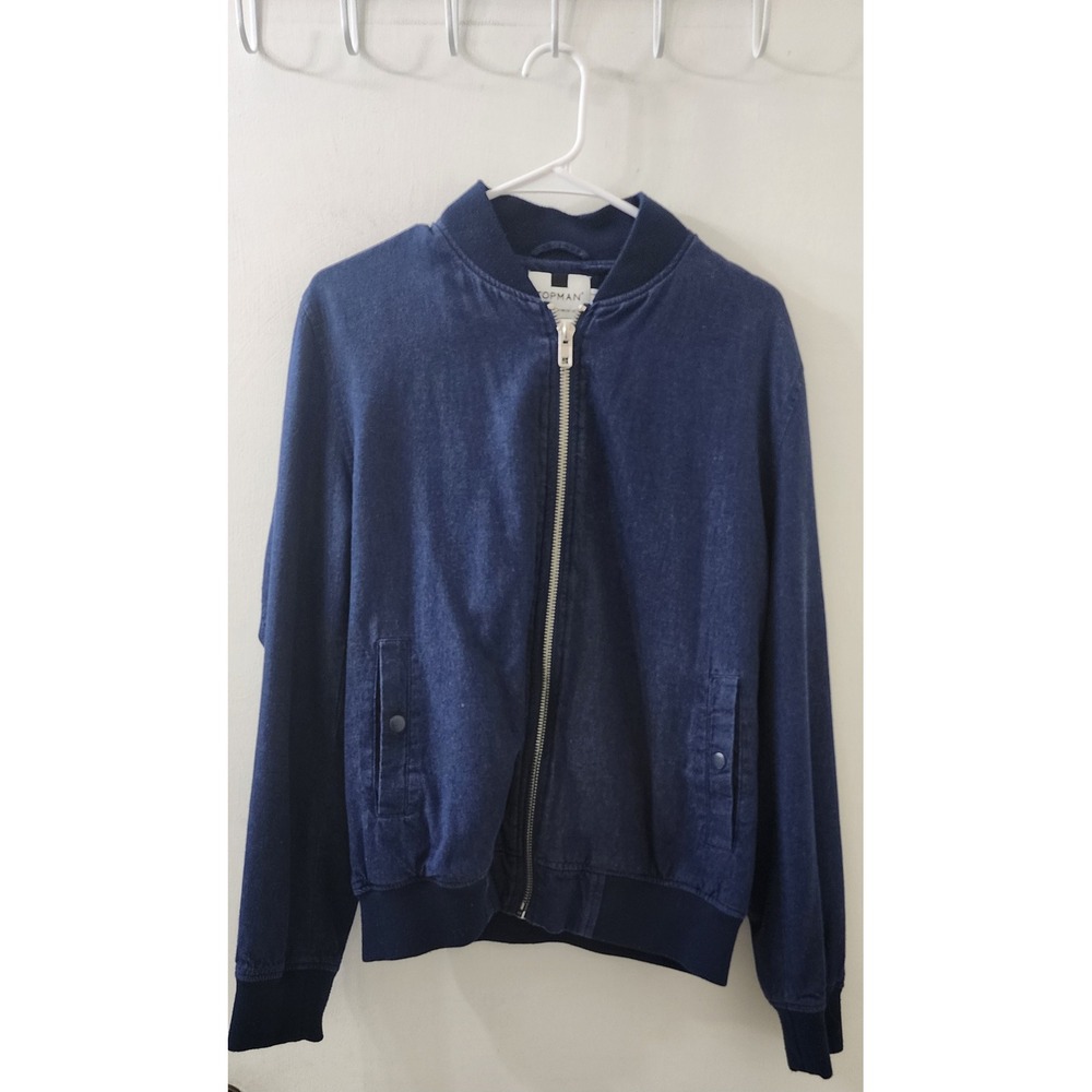 Topman Mens Navy Blue Denim Bomber Jacket Osaka Empire Eagle Embroidered Small